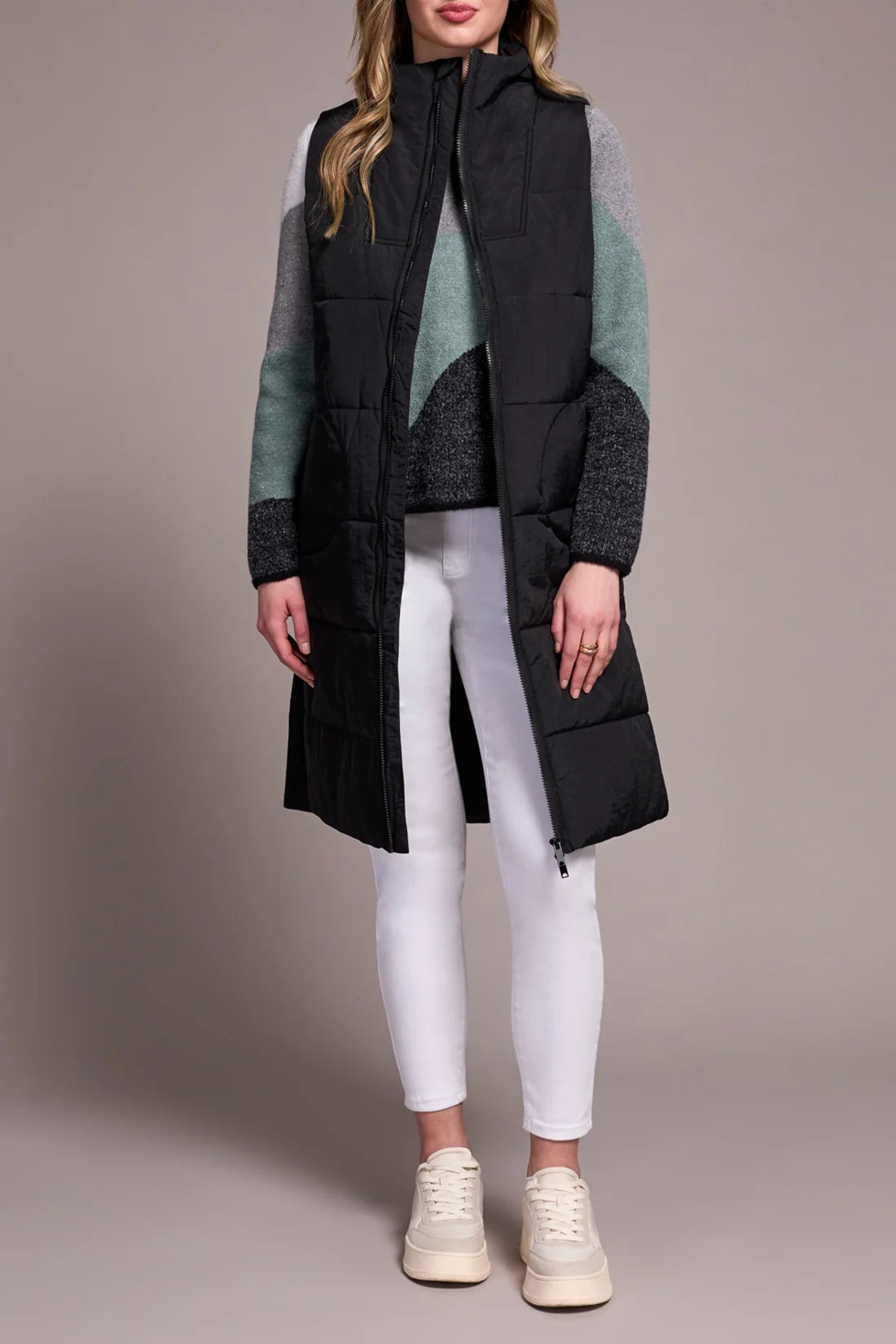 Zip Front Quilted Vest - Black
