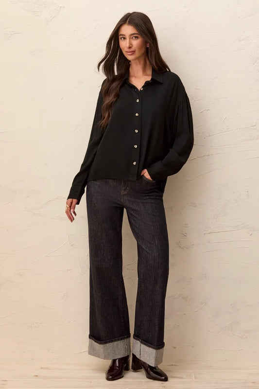 Soft Viscose Drop Shoulder Button Front Collared Blouse