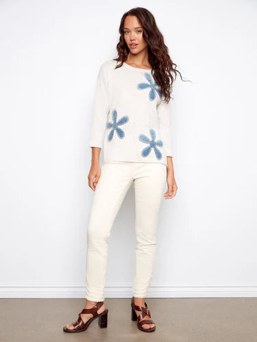 Floral Denim Patch Sweater