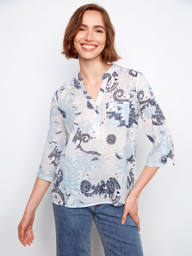 Printed roll up sleeve blouse