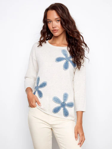 Floral Denim Patch Sweater