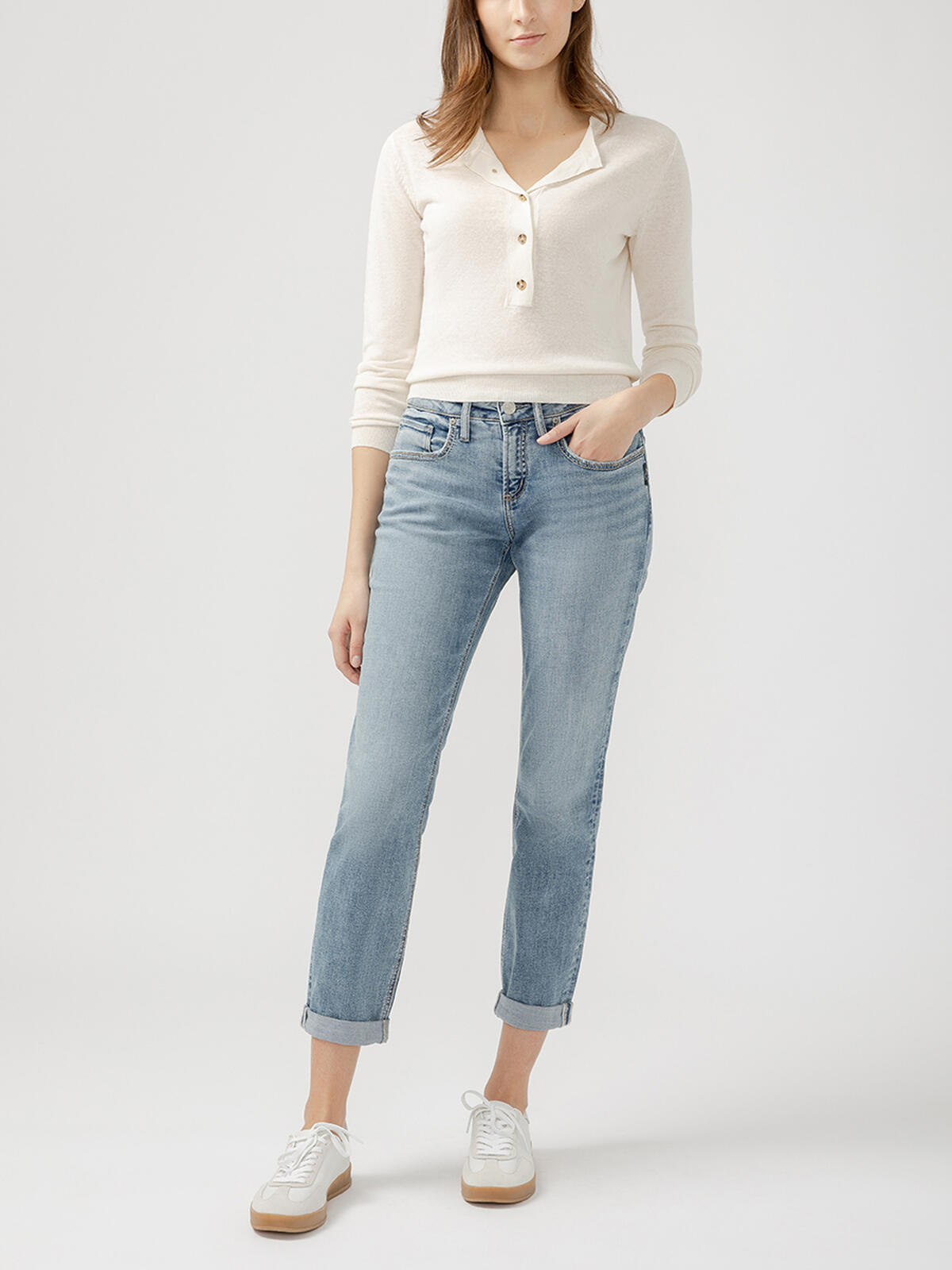 Boyfriend Mid Rise Slim Leg Luxe Stretch Jeans