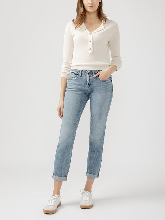 Boyfriend Mid Rise Slim Leg Luxe Stretch Jeans