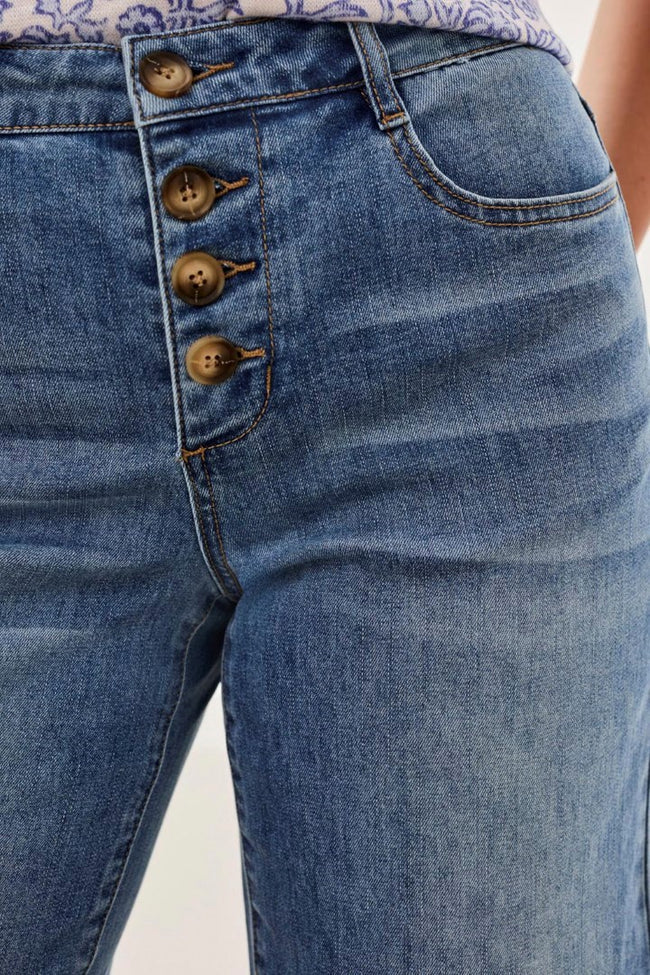 Audrey Button Fly Wide Crop Denim Jeans