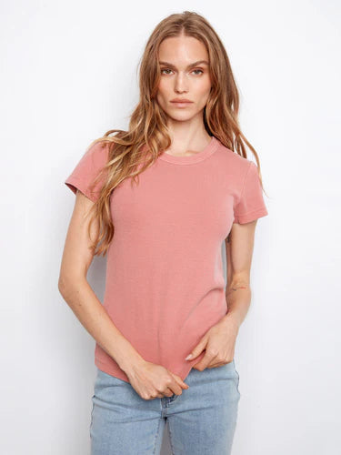 Tencel Ribbed Crew Neck T-Shirt - Carnation