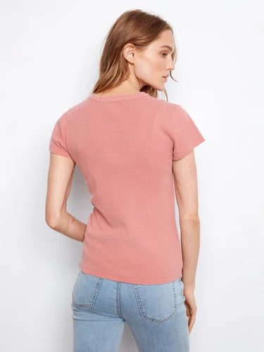 Tencel Ribbed Crew Neck T-Shirt - Carnation