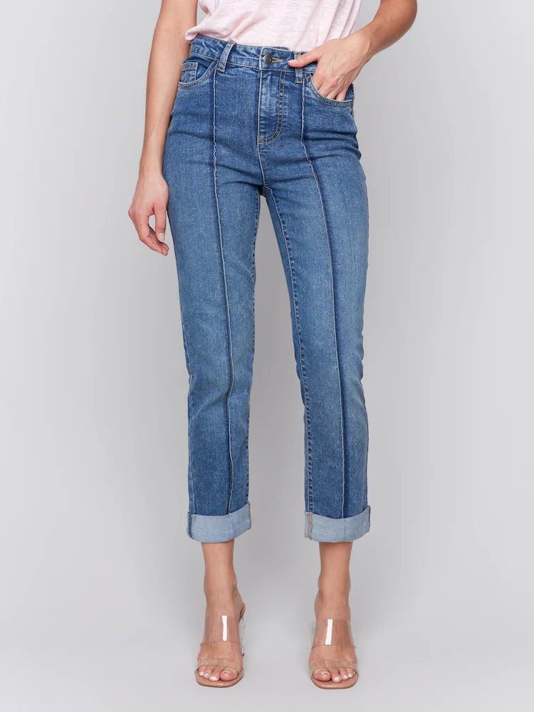 Charlie B - CROP PINTUCK JEAN WITH CUFF HEM