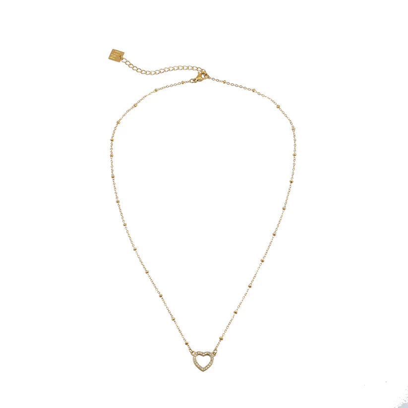 CHERISH : Beaded Chain Anchoring an Elegant Pavé Heart Charm Pendant