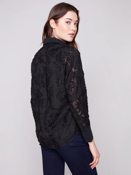 Charlie B - Semi-Sheer Button-Down Chiffon Shirt - Black