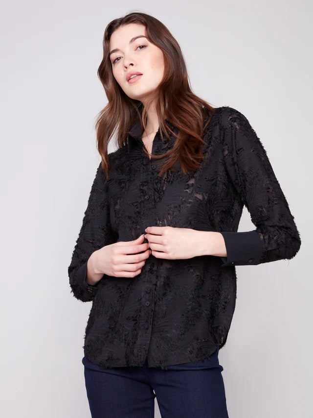 Charlie B - Semi-Sheer Button-Down Chiffon Shirt - Black