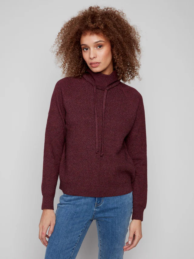 Charlie B - Textured Cowl Neck Knit Sweater - Heather Cabernet