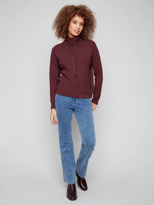 Charlie B - Textured Cowl Neck Knit Sweater - Heather Cabernet