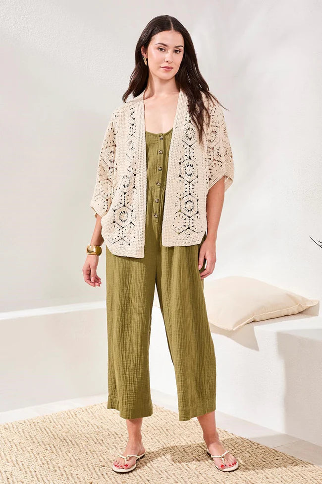 Embroidered Crochet 3/4 Sleeve Cardigan