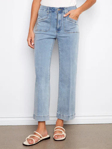 Cropped Wide Leg Stretch Jeans
