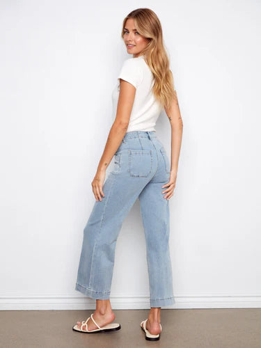Cropped Wide Leg Stretch Jeans