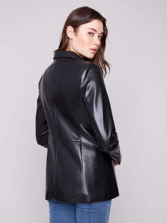 Charlie B - Faux Leather Blazer - Black