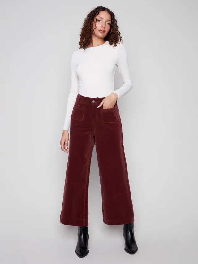Charlie B -Patch Pocket Flare Corduroy Pants - Cabernet