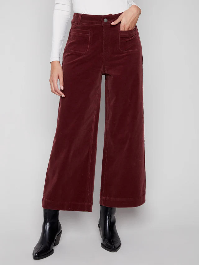 Charlie B -Patch Pocket Flare Corduroy Pants - Cabernet