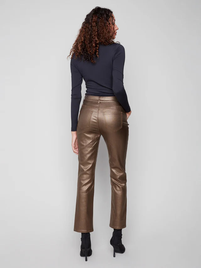 Charlie B - Slim Leg Metallic Wax Twill Pants - Copper