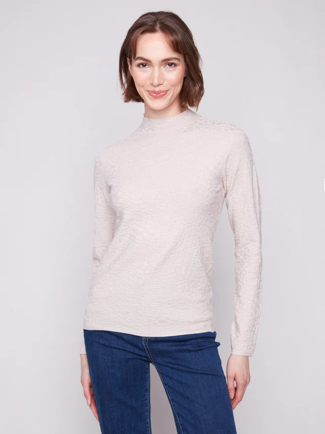 Charlie B - Textured Mock Neck Knit Sweater - Oat