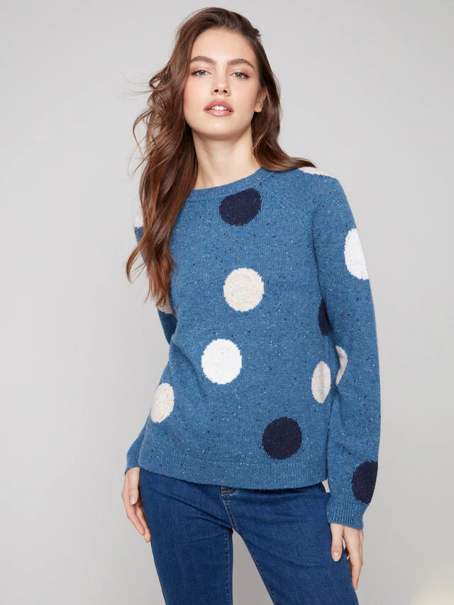 Charlie B -Nep Yarn Mock Neck Polka Dot Sweater - Heather Oxford