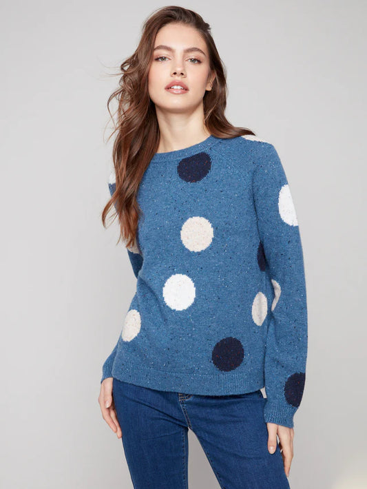 Charlie B -Nep Yarn Mock Neck Polka Dot Sweater - Heather Oxford