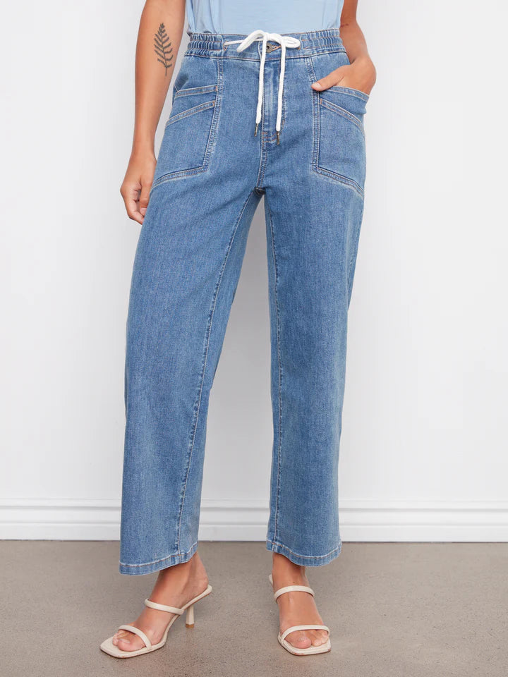 Drawstring Wide Leg Denim Pants