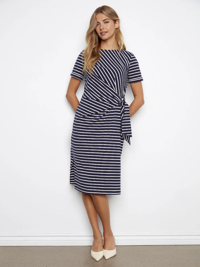 Striped short sleeve boat neck dress