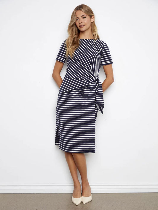 Striped short sleeve boat neck dress