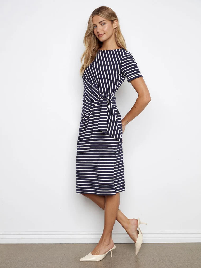 Striped short sleeve boat neck dress