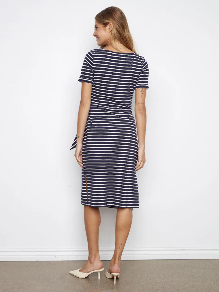 Striped short sleeve boat neck dress