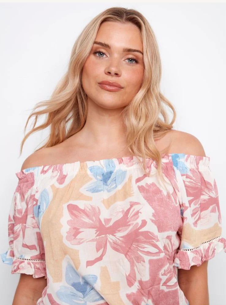 Printed short sleeve off shoulder blouse