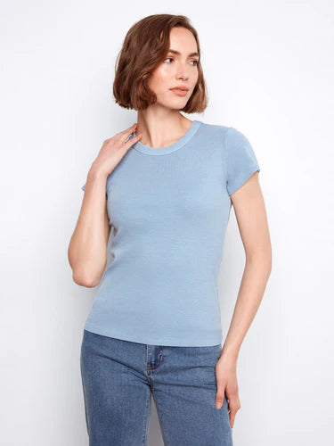 Tencel Ribbed Crew Neck T-Shirt - Haze