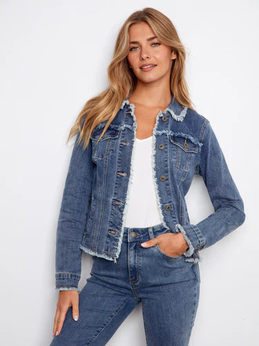 Frayed Edge Stretch Denim Jacket