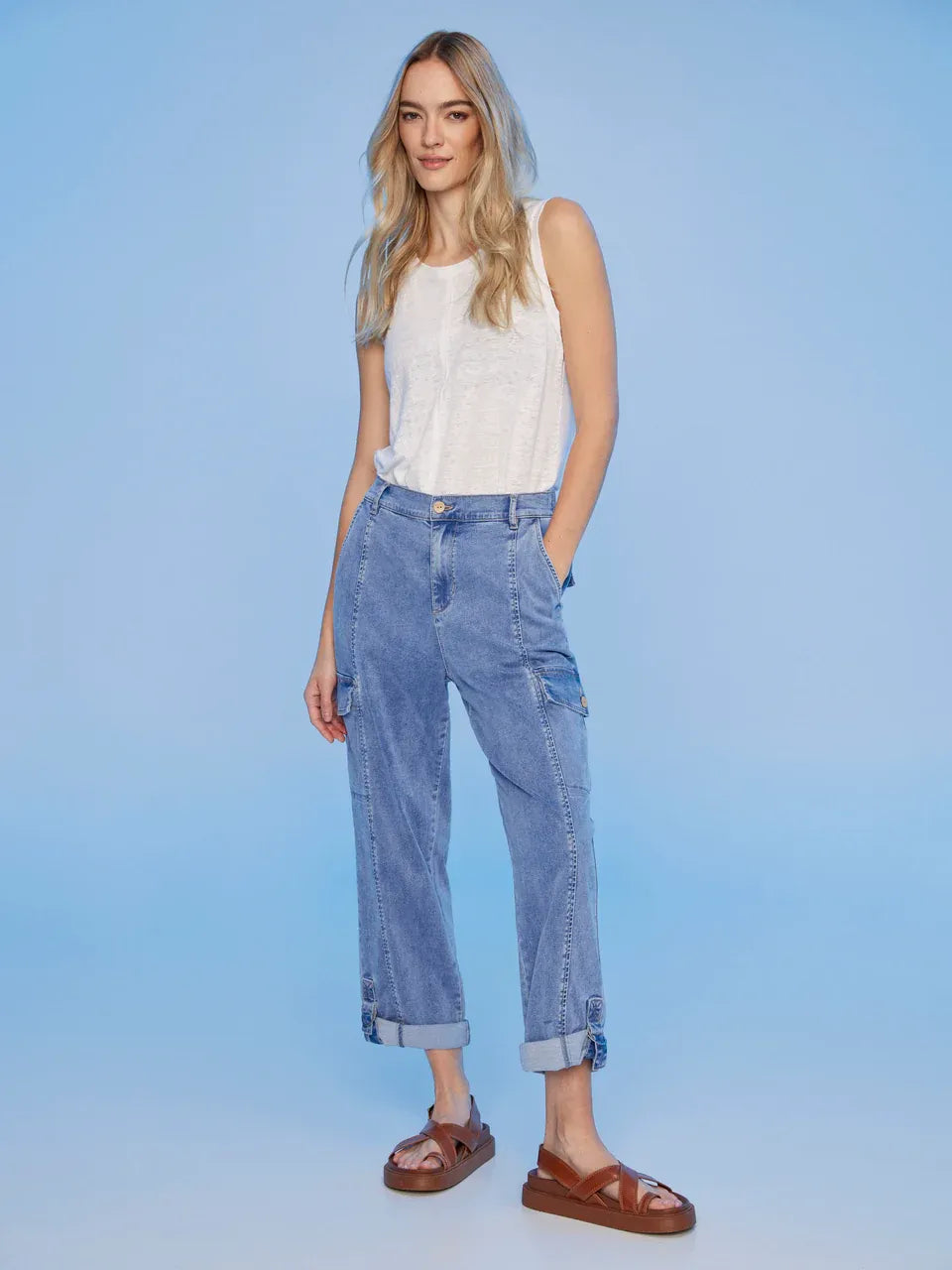 Stretch Tencel Cargo Pants with adjustable hem