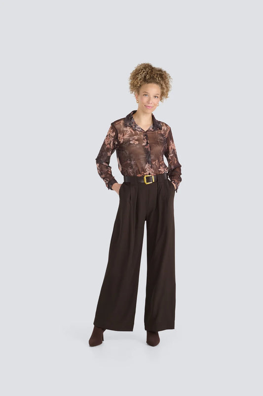Button Front Floral Mesh Top