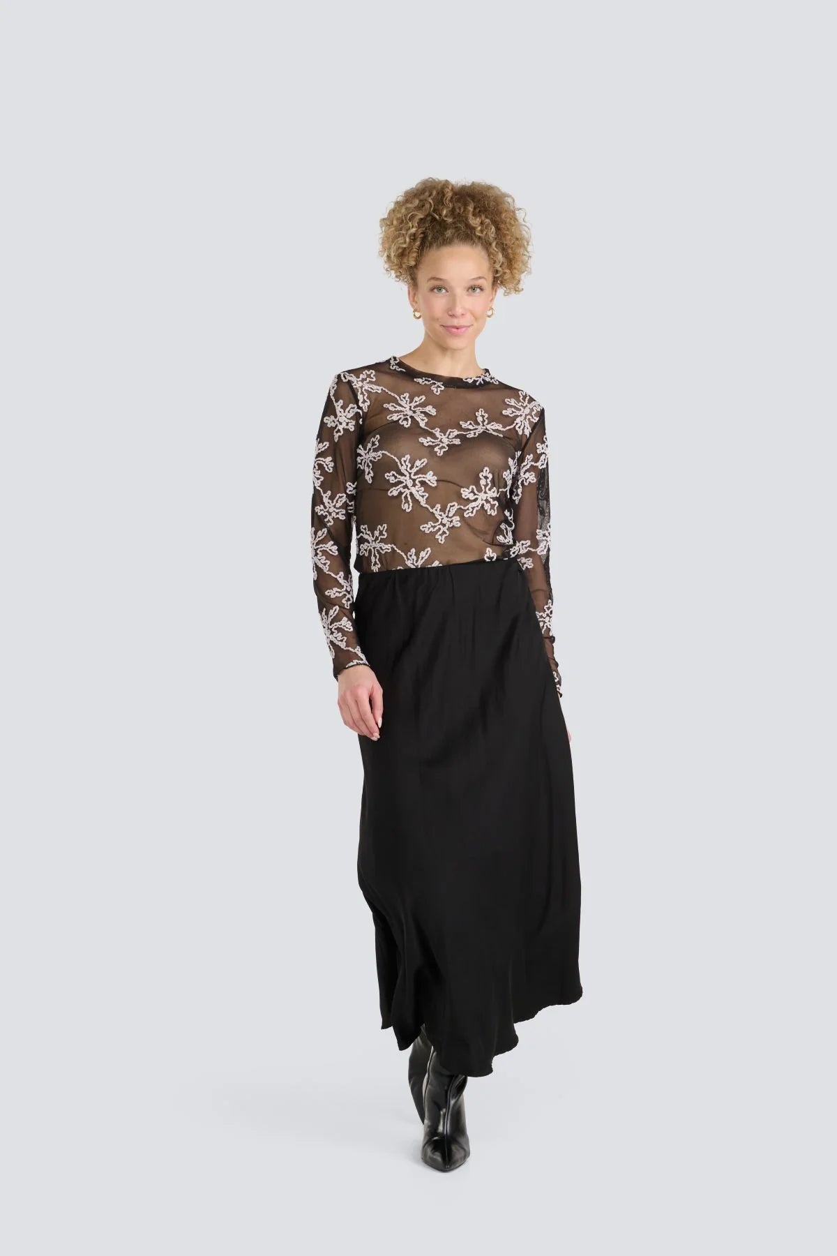 Round Neck Lace Mesh Top