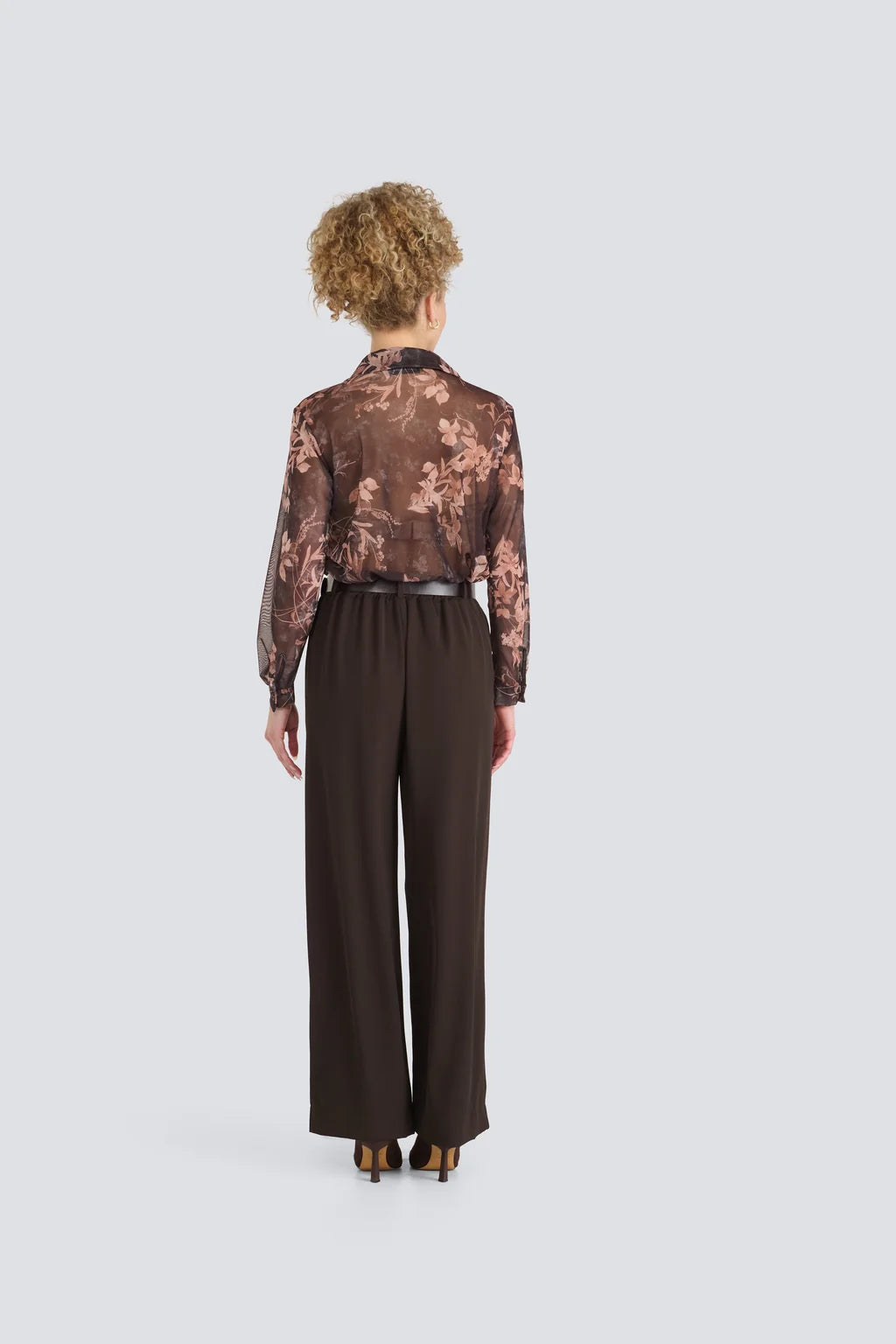 Button Front Floral Mesh Top