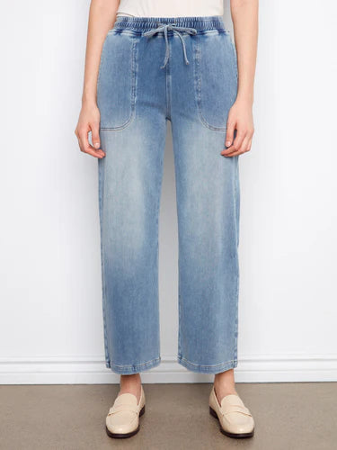 Knit Denim Wide Leg Jogger Pants