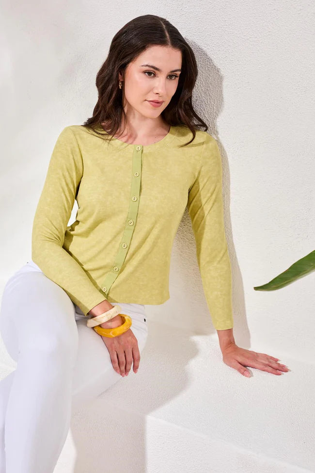 Button-Front Ribbed Knit Cardigan