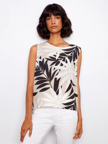 Printed Linen Blend Blouse With Back Button Detail