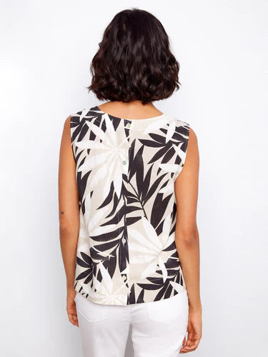 Printed Linen Blend Blouse With Back Button Detail