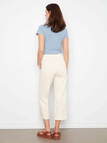 Front Button-Fly Crop Twill Pants - Natural