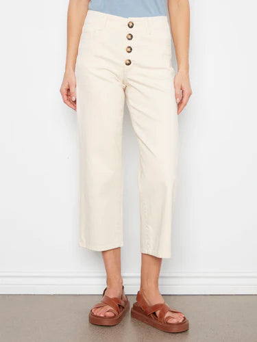 Front Button-Fly Crop Twill Pants - Natural