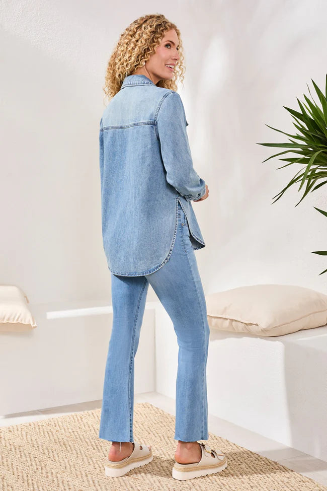 Classic Soft Denim Shirt With Roll-Up Sleeves