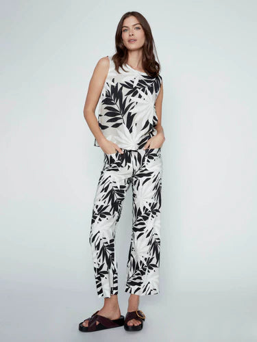 Printed Cropped Linen Blend Pants