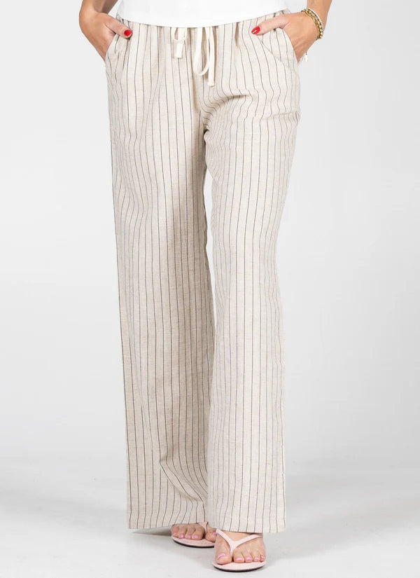 Ramie Tencel Stripe Wide Leg Pants