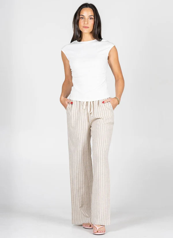 Ramie Tencel Stripe Wide Leg Pants