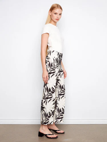 Printed Cropped Linen Blend Pants