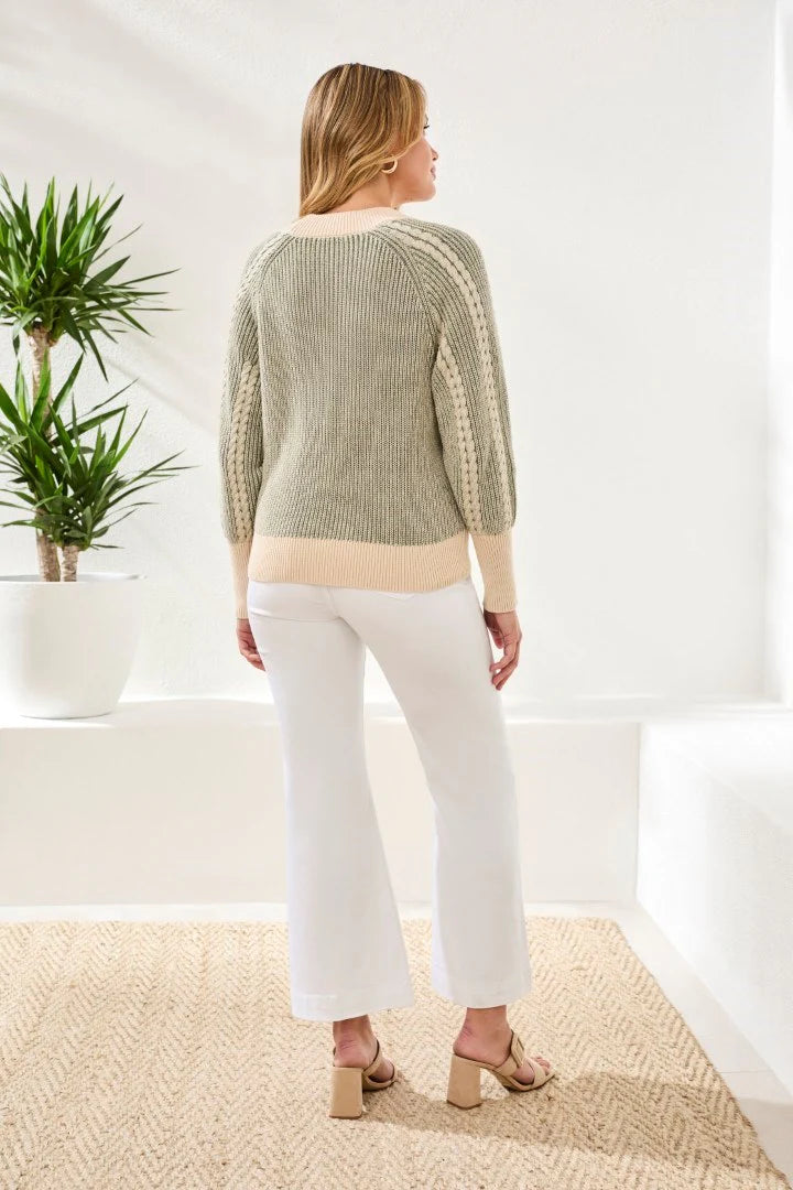 Two-Tone Diamond Knit Combed Cotton Cardigan